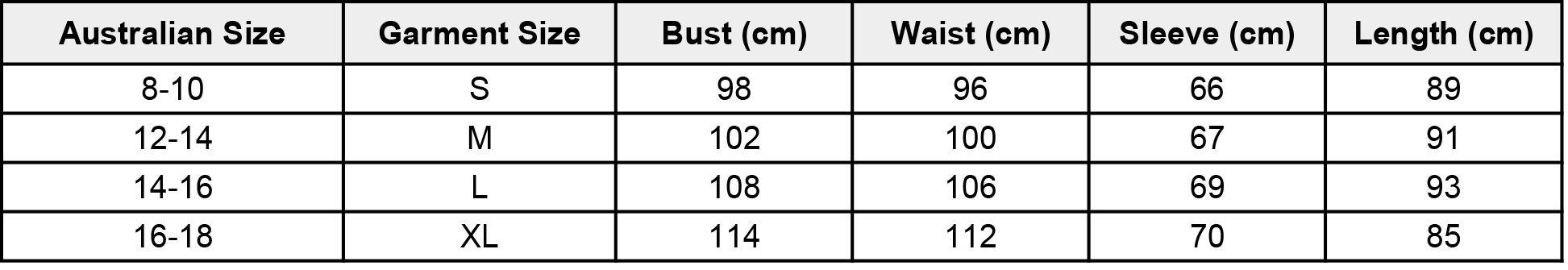 MSYS Size Guide